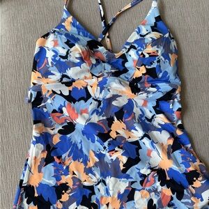 Athleta Triangle Tankini Floral - Blue, Orange, Black